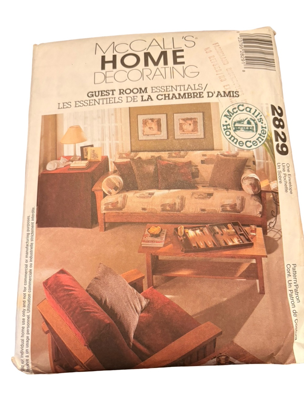 McCall’s 2829 Home Decorating Sewing Pattern | futon cover chair cover pillow